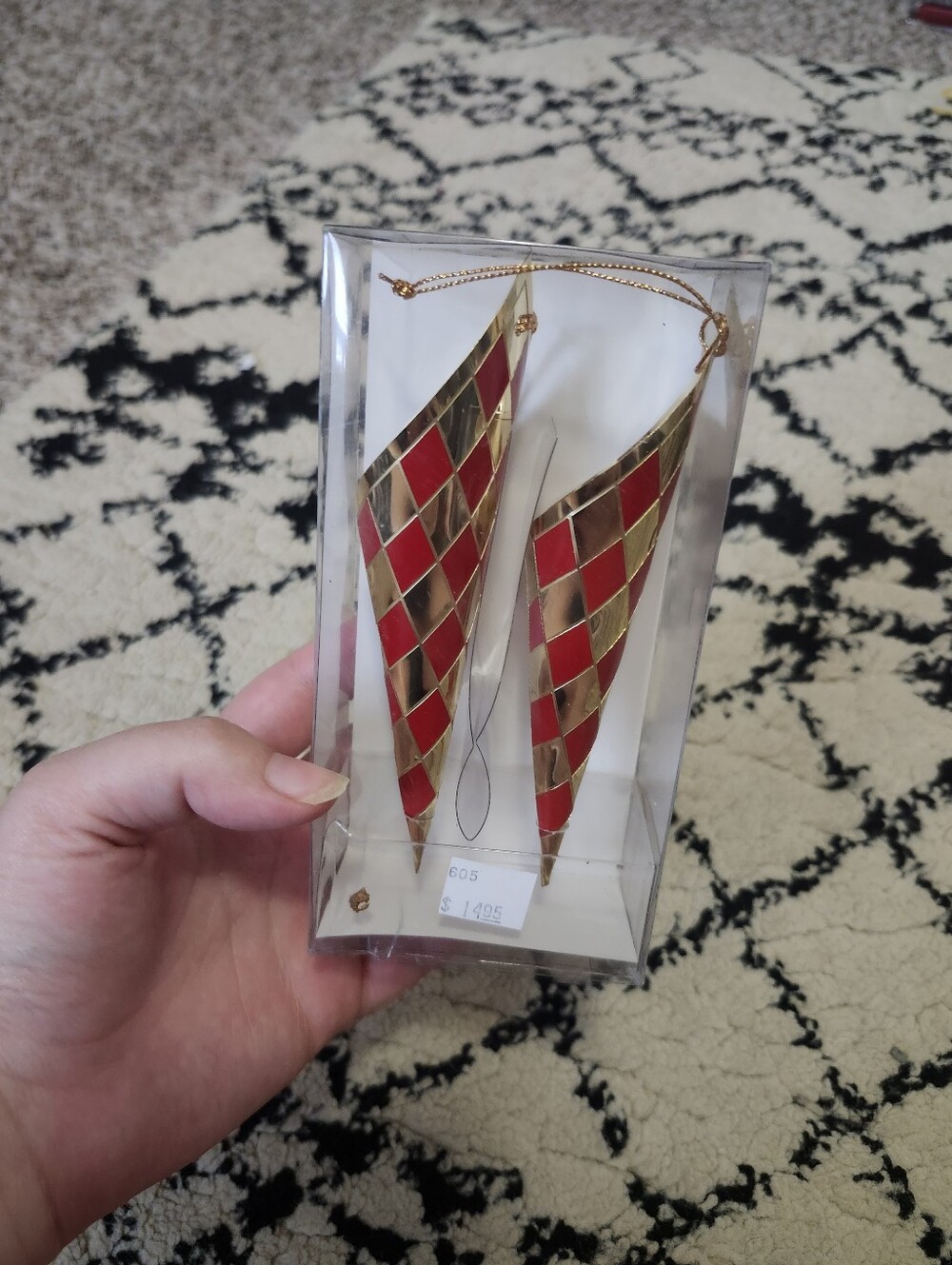 Ugly Duckli Gold and Red Geometric Drop Metallic Christmas Ornaments